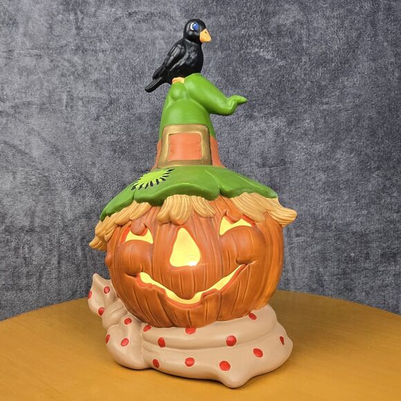 Vintage Halloween Ceramic Glenview Mold Jack-o'-Lantern Witch Hat Raven - Picture 15 of 16